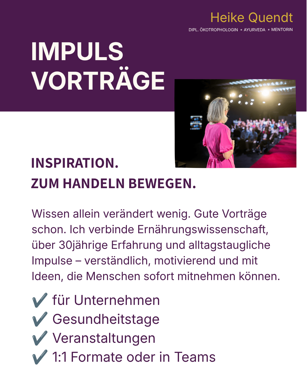 Heike Quendt impulse und Vorträge für eine ganzheitliche gesunde Ernährung