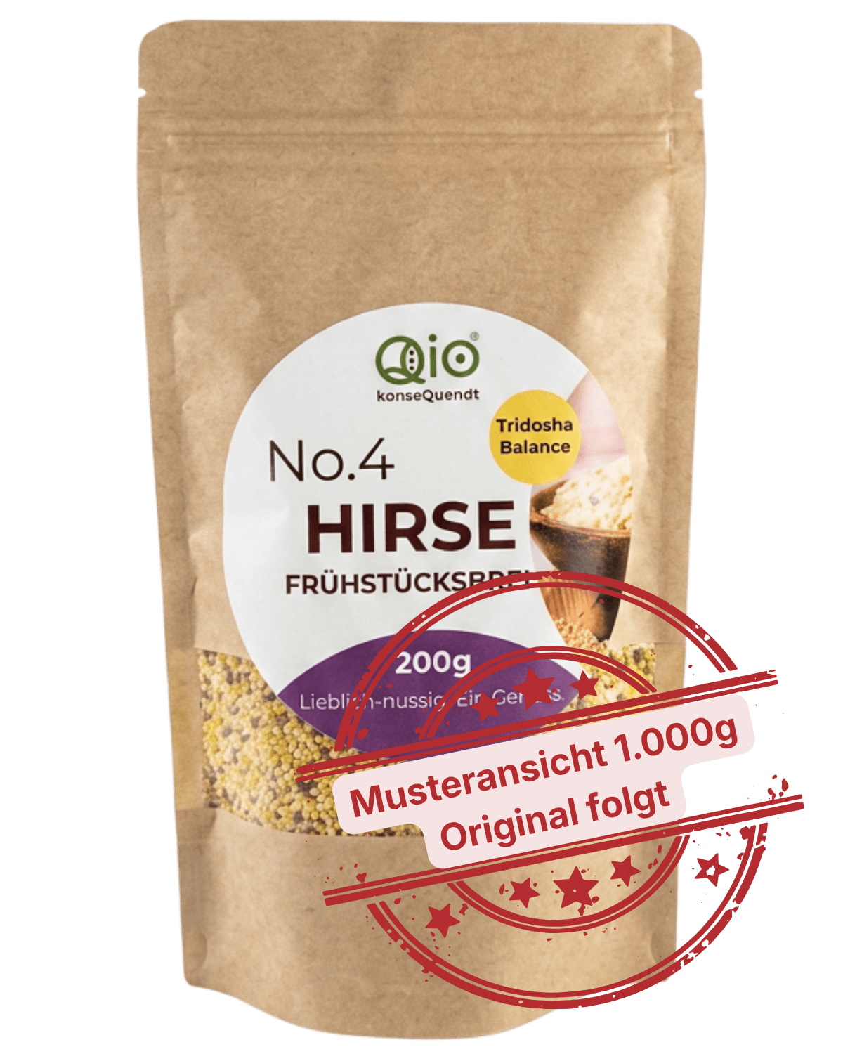Bio Hirsebrei Mischung 1 kg von Qio in der Vorratspackung – Musteransicht, Originalverpackung noch in Entwicklung.