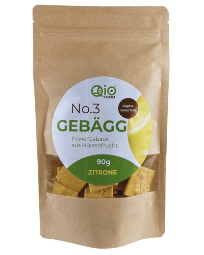 Qio Bio Gebägg Zitrone (90g) aus 100 % Bio-Ackerbohnenmehl – vegan, ohne Getreidemehl und aus regionaler Wertschöpfung.