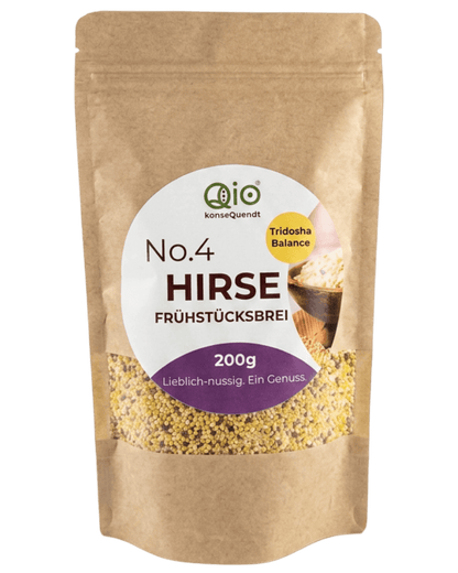 Qio Bio Hirsebrei Frühstücksmischung (200g) mit Hirse und ausgewählten Bio-Zutaten – vegan, ohne Weizen und aus regionaler Wertschöpfung.