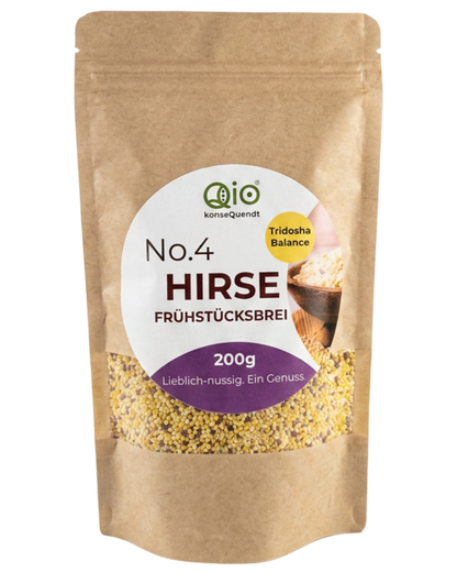 Qio Hirsebrei Frühstücksmischung (200g) mit Hirse und ausgewählten Zutaten – vegan, ohne Weizen und aus regionaler Wertschöpfung.