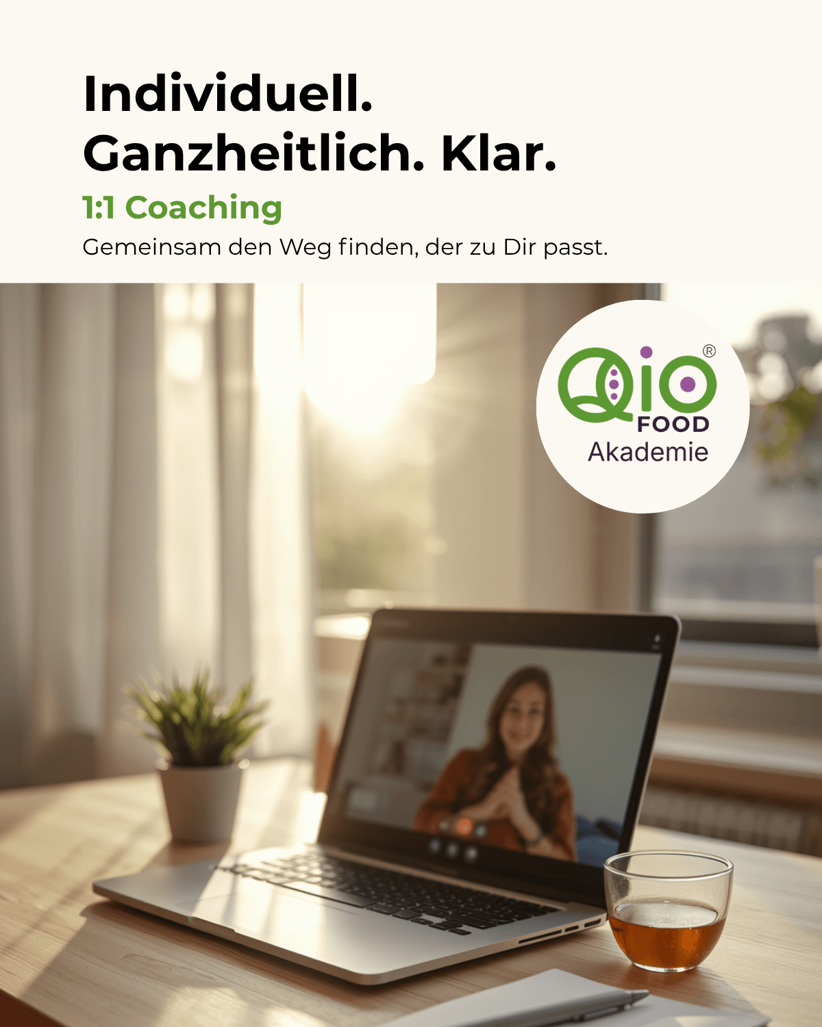 1:1 Ernährungscoaching der Qio-Food Akademie – individuelle Begleitung für einen Ernährungsweg, der zu Dir passt.