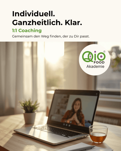 1:1 Ernährungscoaching der Qio-Food Akademie – individuelle Begleitung für einen Ernährungsweg, der zu Dir passt.