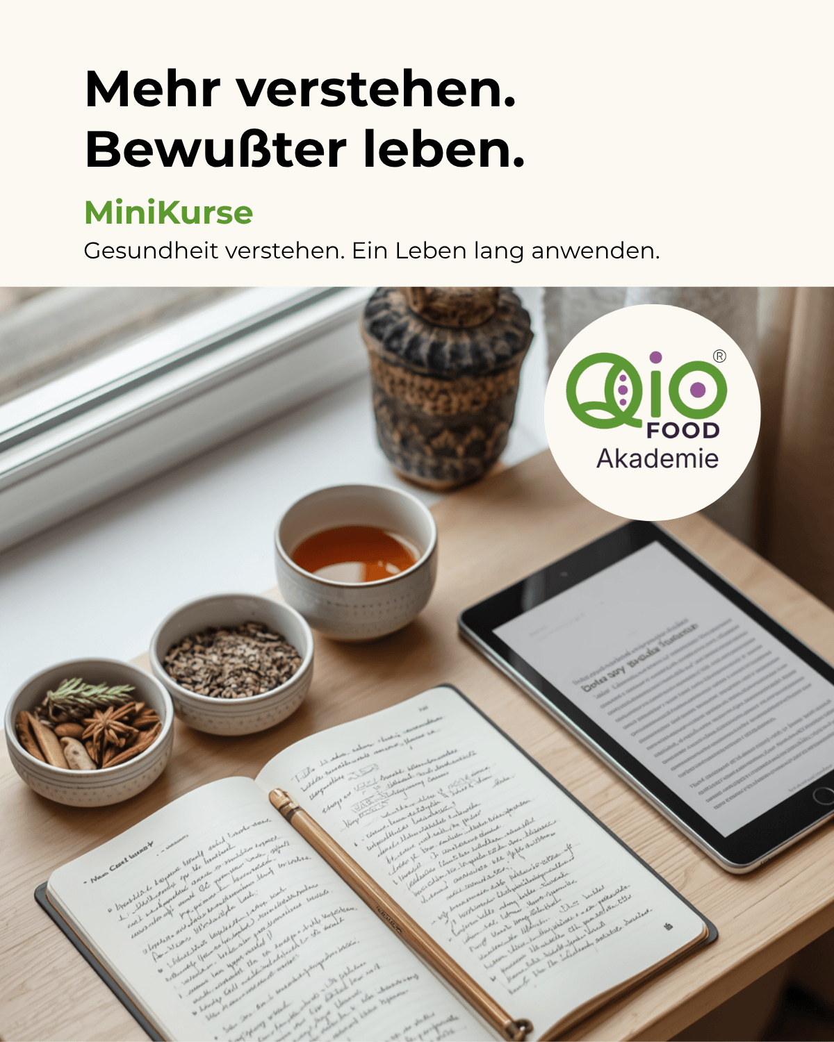 MiniKurse der Qio-Food Akademie – Ernährung verstehen und dauerhaft im Alltag anwenden.